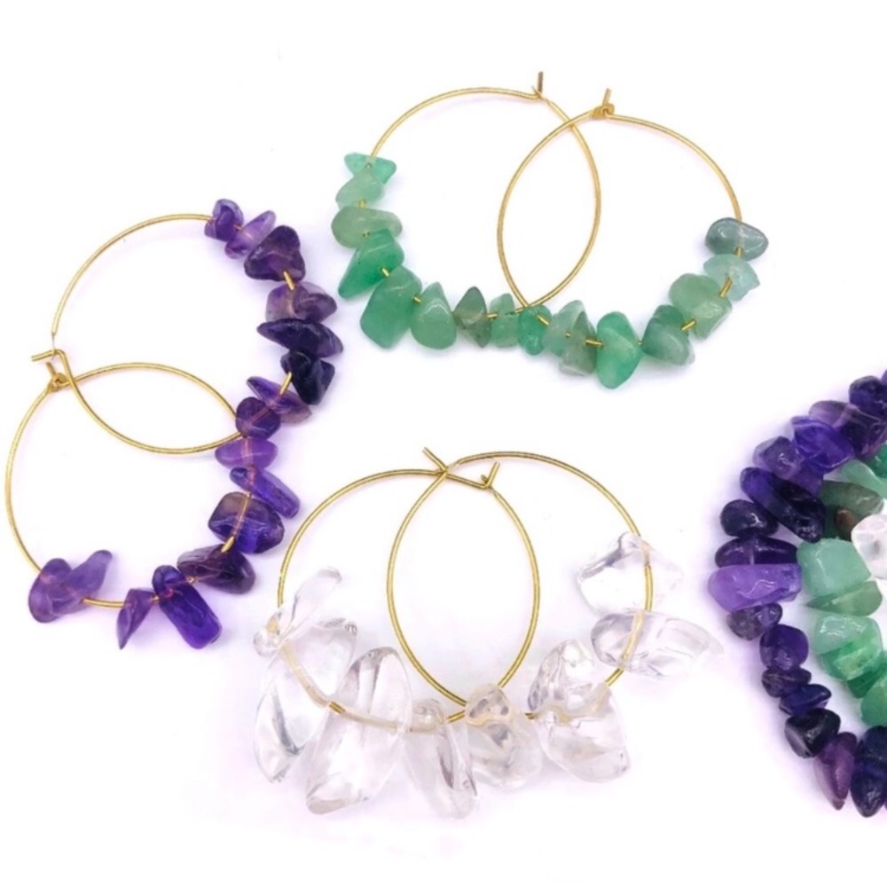 Natural Stone Gold Hoop Earrings